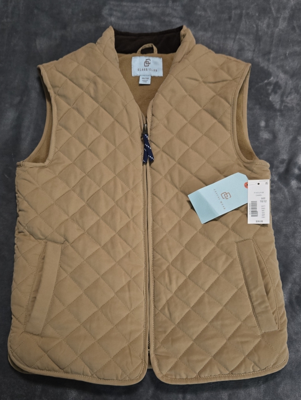 Class Club Boys Size 10/12 Quilted Puffer Vest Fleece Lined In The Color  Camel